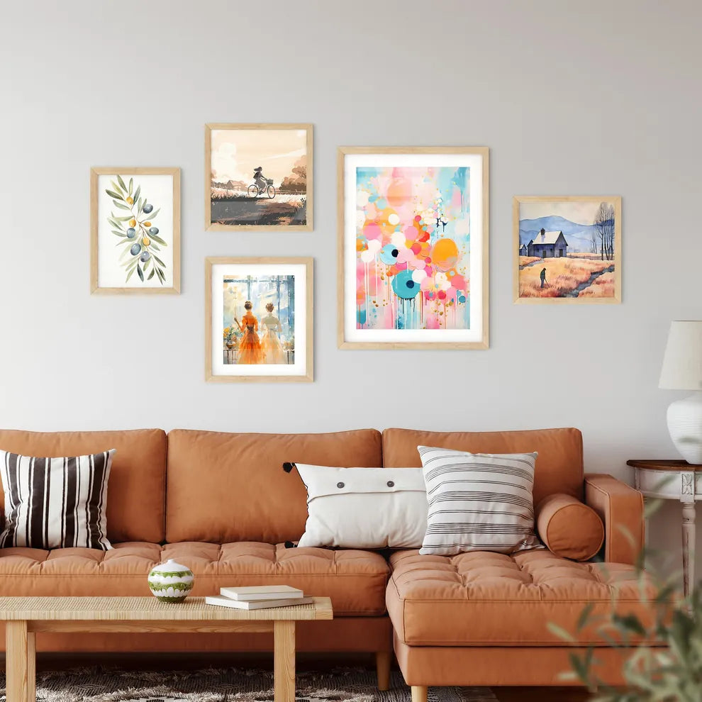 A Painting Of Colorful Circles And Splatter Framed Print