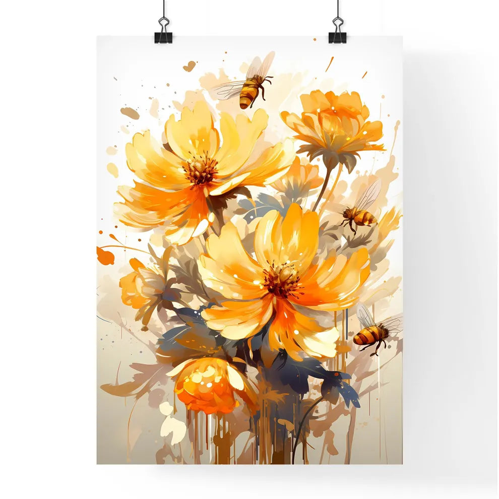 A Painting Of Flowers And Bee Poster