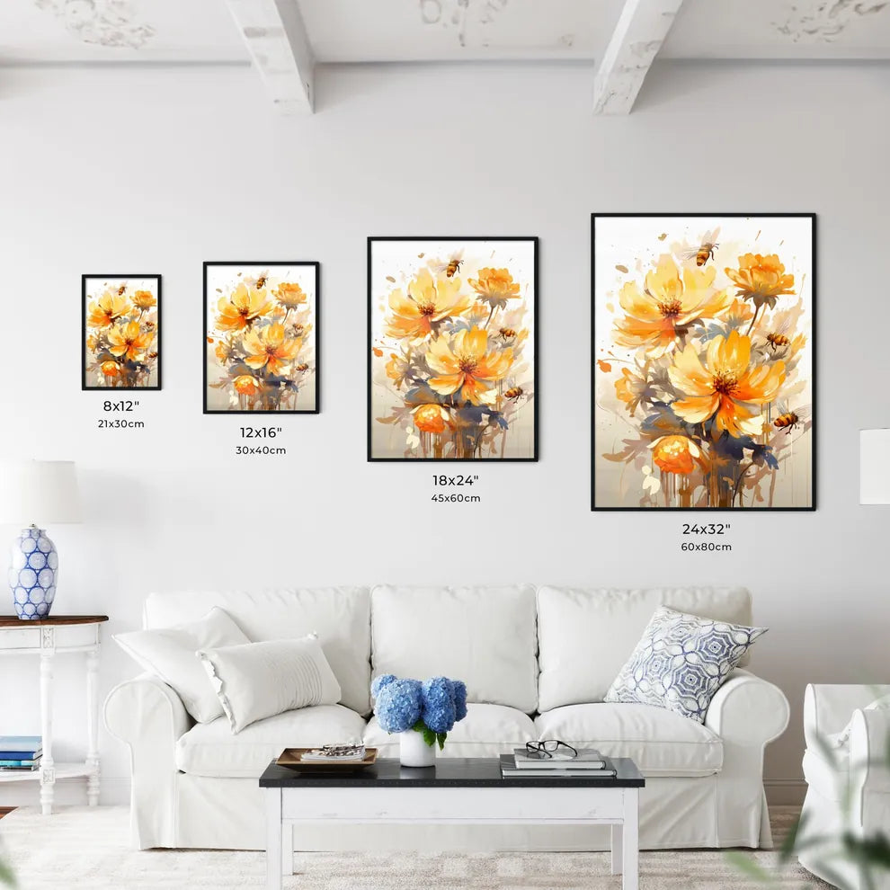 A Painting Of Flowers And Bee Art Print