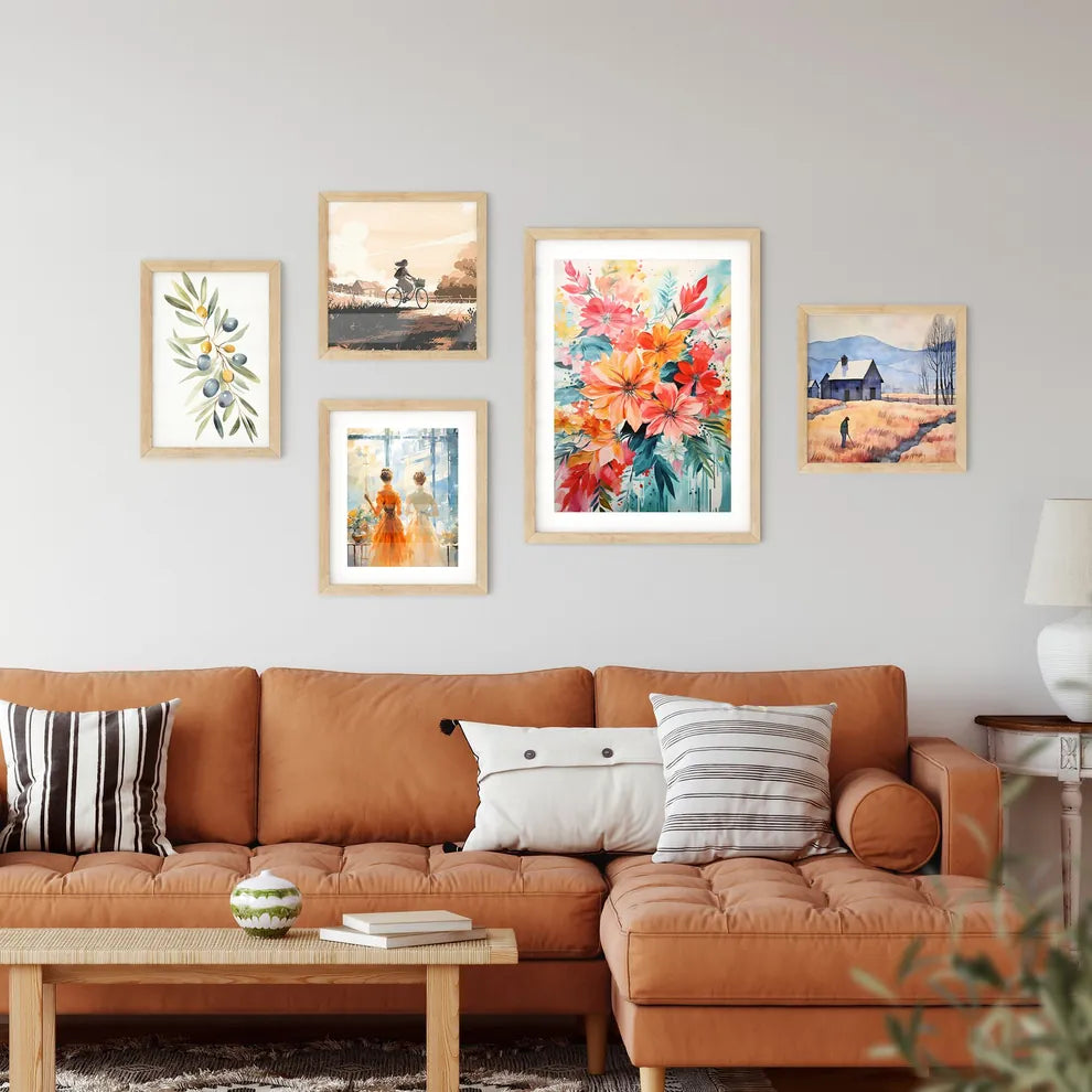 A Painting Of Flowers And Leave Framed Print