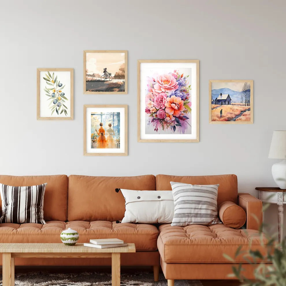 A Painting Of Flowers And Leave Framed Print