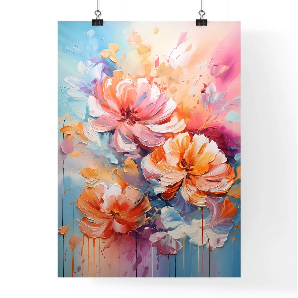 A Painting Of Flowers On A Blue Backgroun Poster