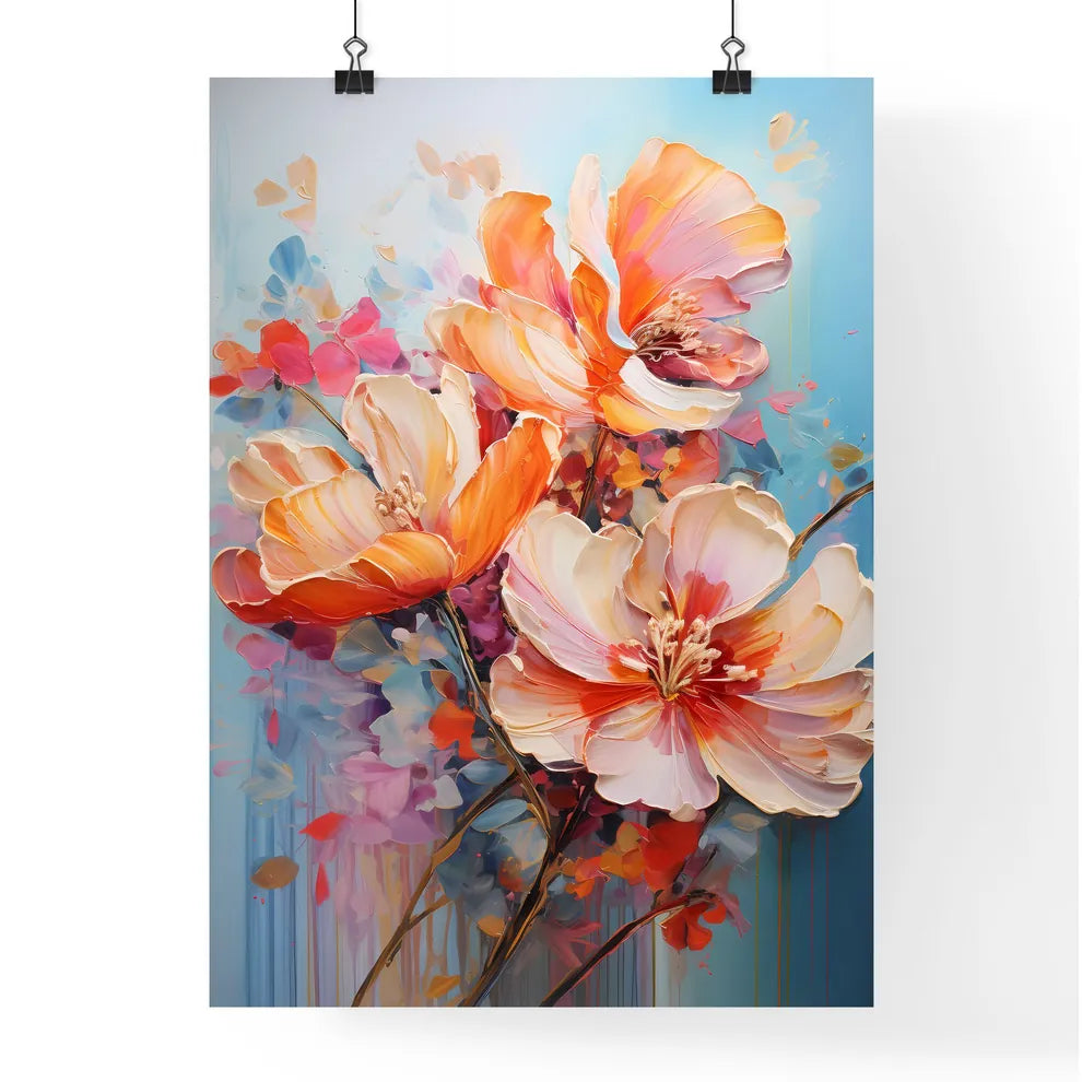 A Painting Of Flowers On A Blue Backgroun Poster