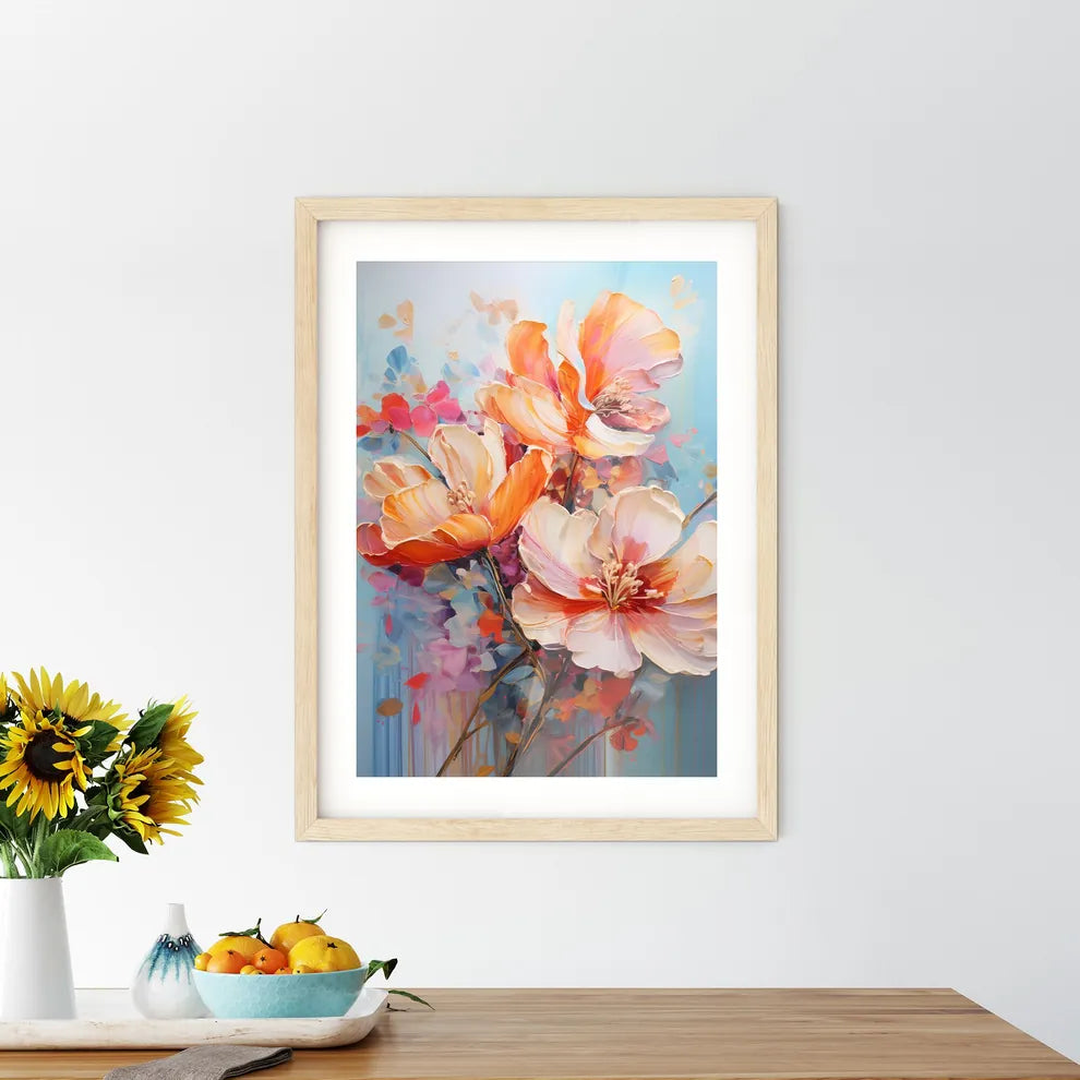 A Painting Of Flowers On A Blue Backgroun - Kitchen Hangings