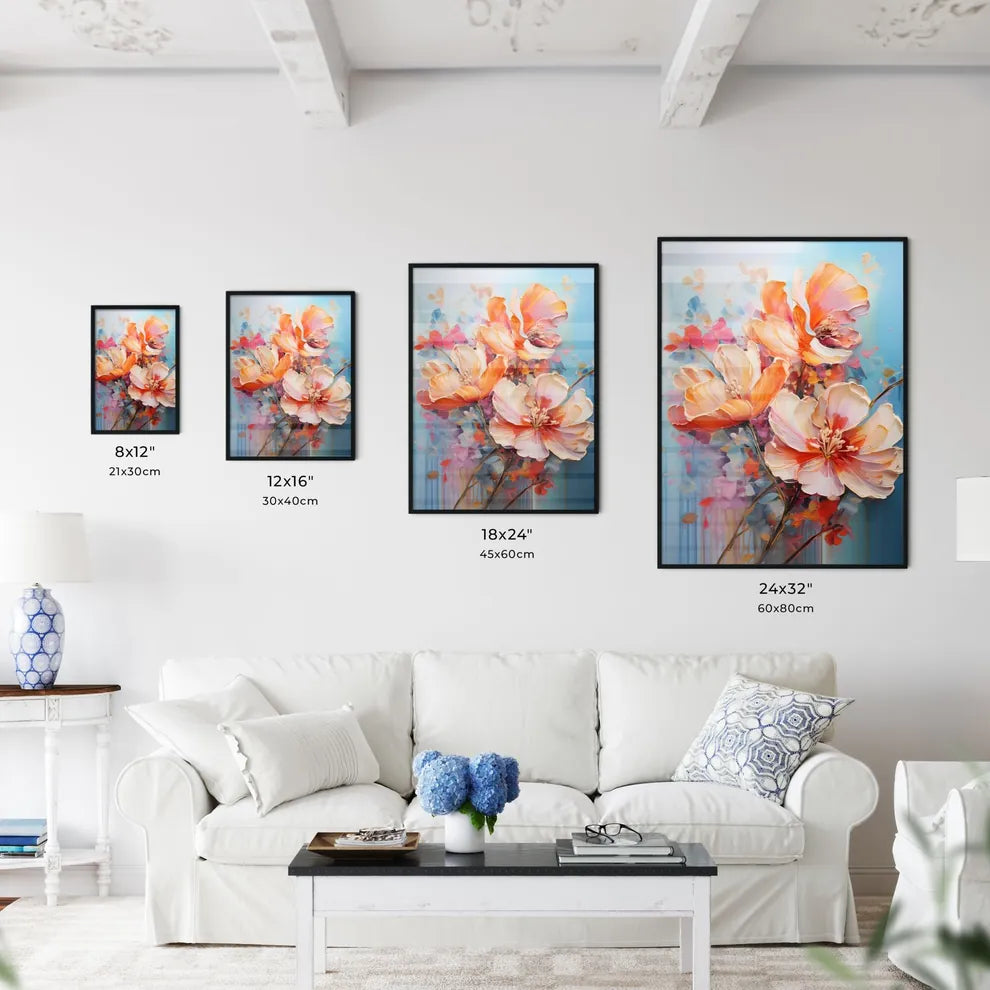A Painting Of Flowers On A Blue Backgroun Wall Art