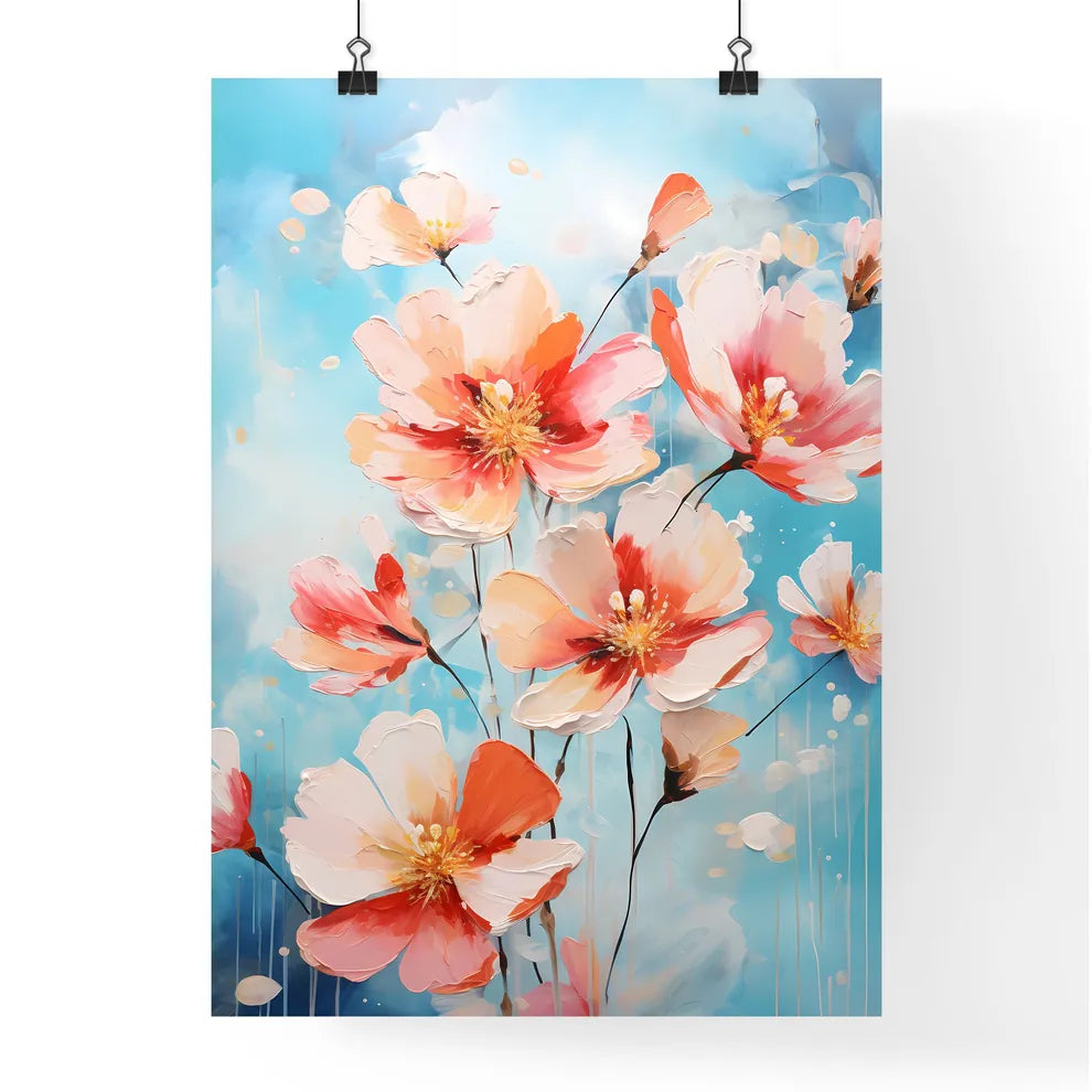 A Painting Of Flowers On A Blue Backgroun Poster