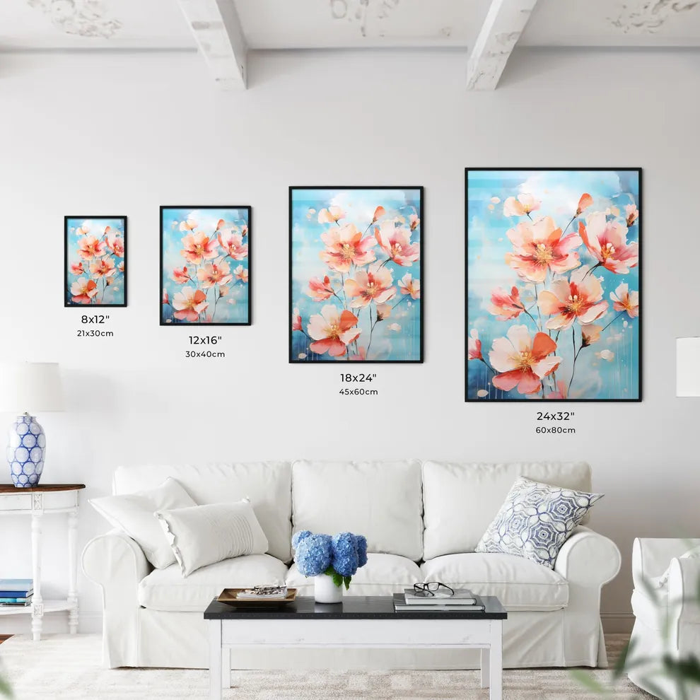 A Painting Of Flowers On A Blue Backgroun Wall Art