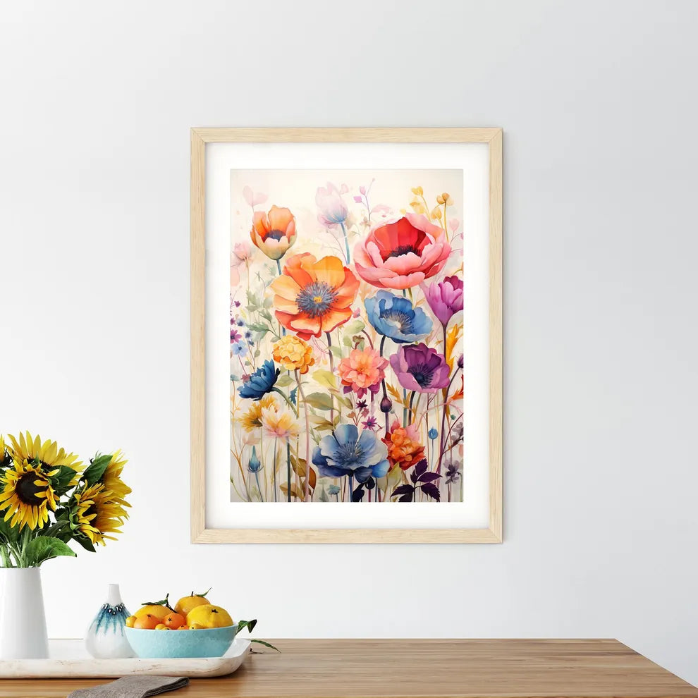 A Painting Of Flowers On A White Backgroun - Kitchen Hangings