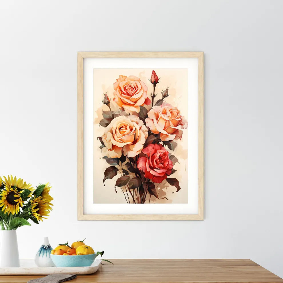 A Painting Of Flowers On A White Backgroun - Kitchen Hangings
