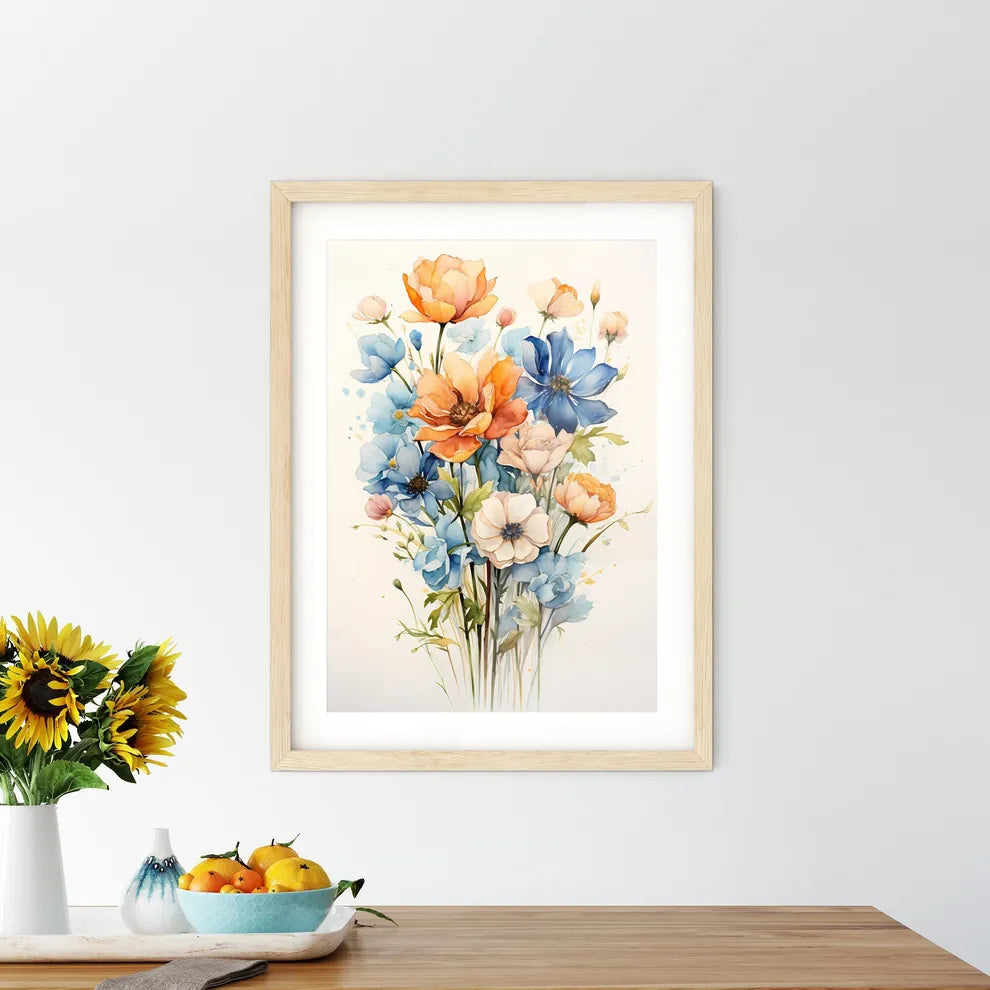 A Painting Of Flowers On A White Backgroun - Kitchen Hangings