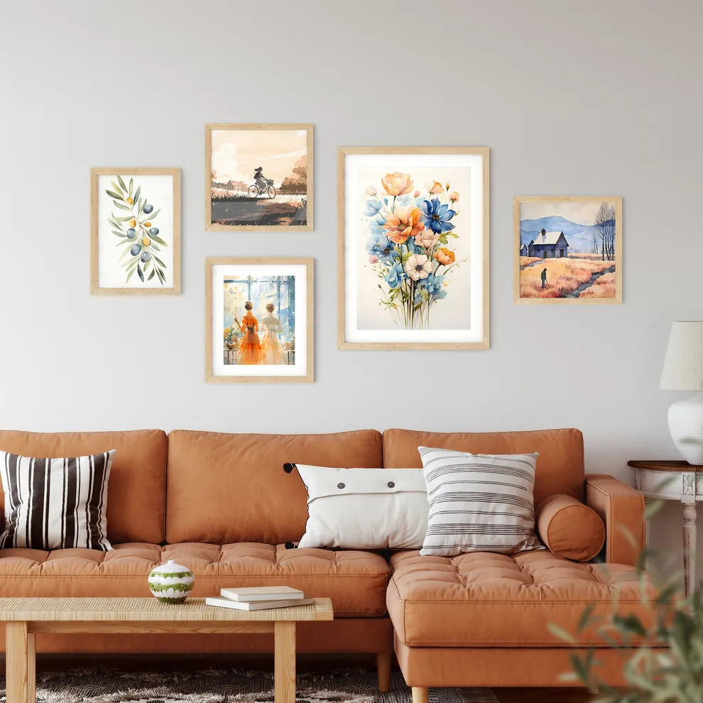 A Painting Of Flowers On A White Backgroun Framed Print