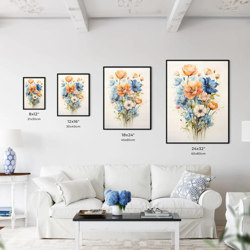 A Painting Of Flowers On A White Backgroun Wall Art