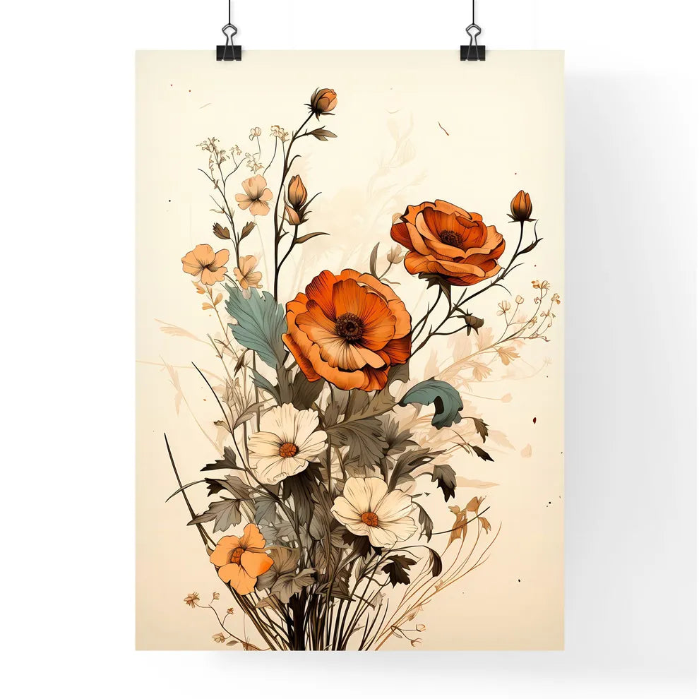 A Painting Of Flowers On A White Backgroun Poster