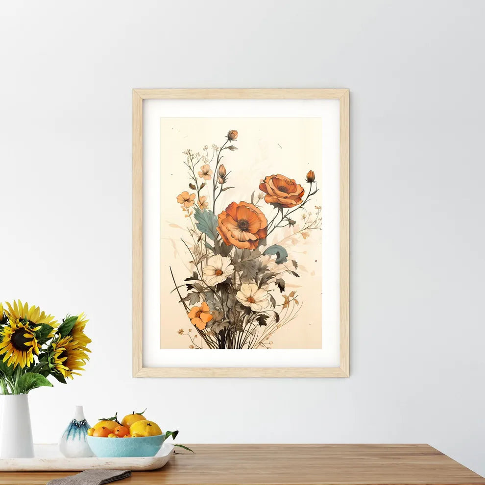 A Painting Of Flowers On A White Backgroun - Kitchen Hangings