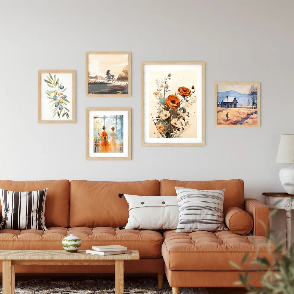 A Painting Of Flowers On A White Backgroun Framed Print