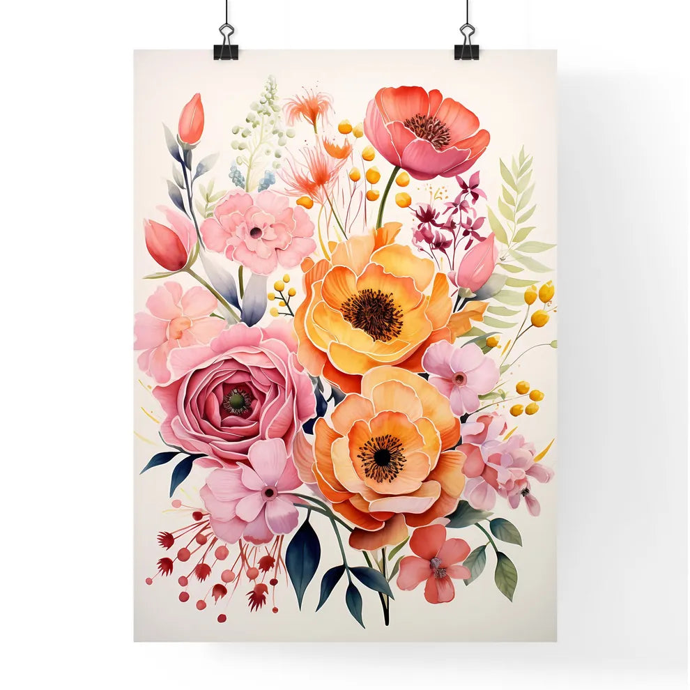 A Painting Of Flowers On A White Backgroun Poster