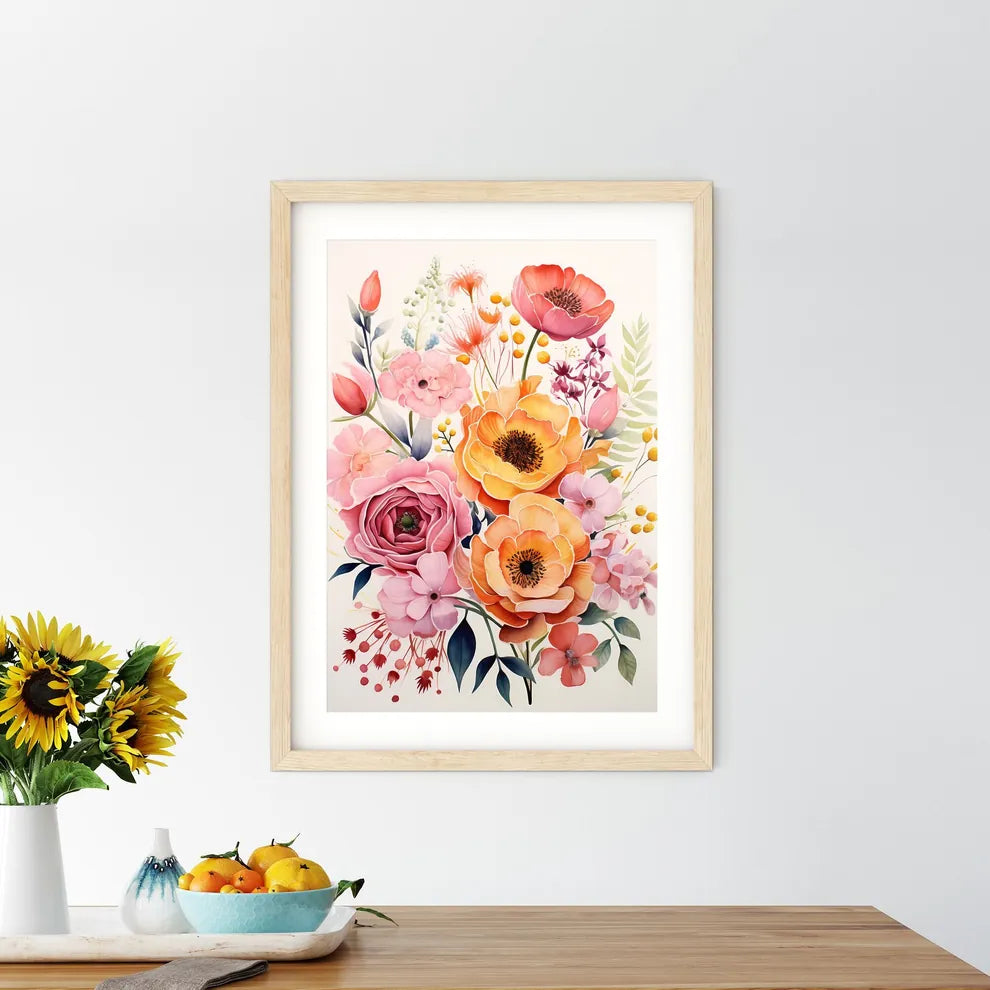 A Painting Of Flowers On A White Backgroun - Kitchen Hangings