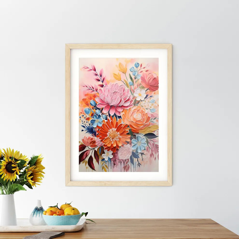 A Painting Of Flowers On A White Surfac - Kitchen Hangings