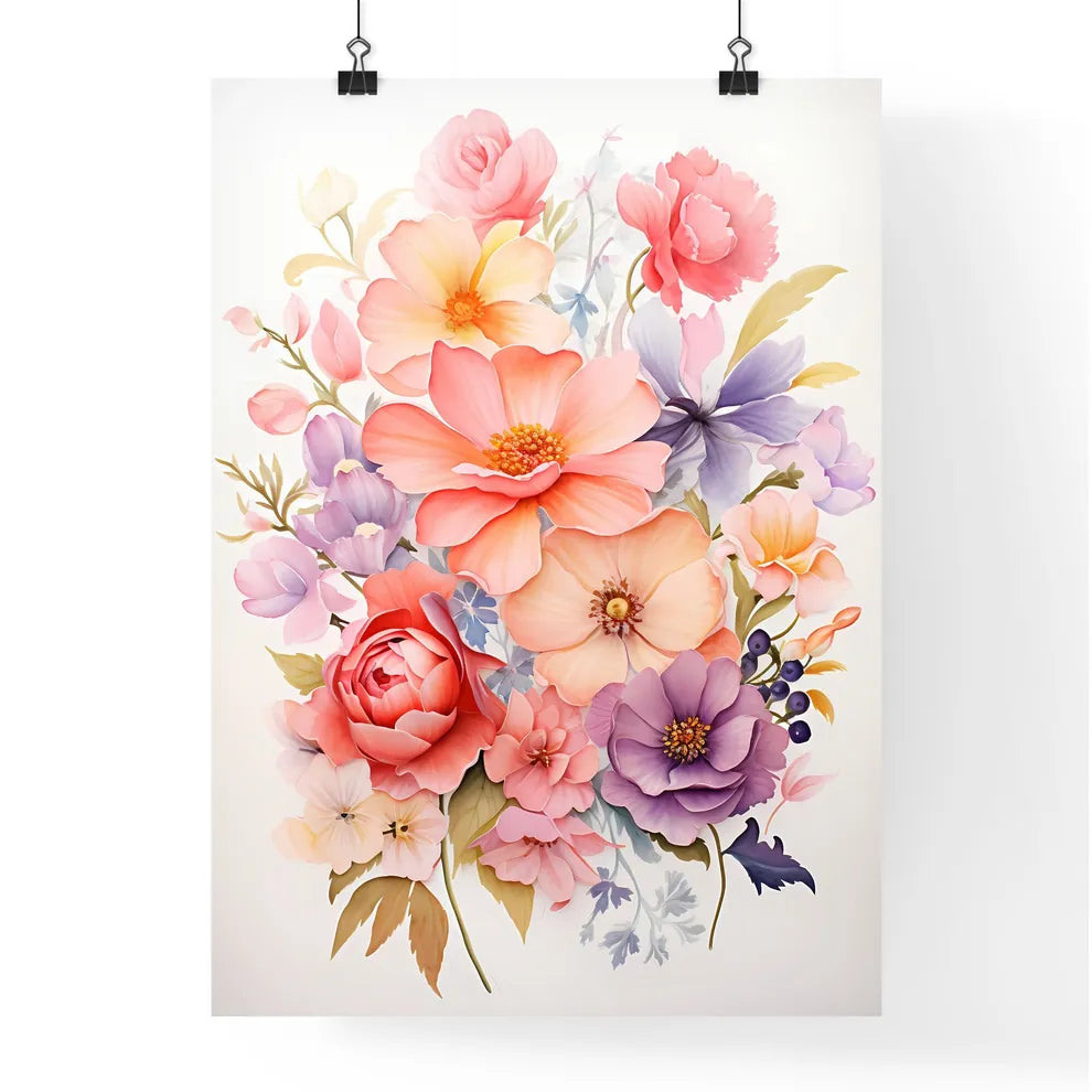A Painting Of Flowers On A White Surfac Poster