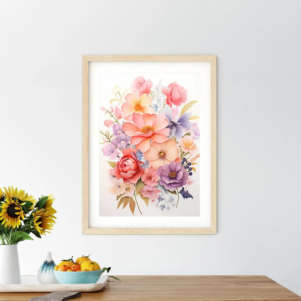 A Painting Of Flowers On A White Surfac - Kitchen Hangings