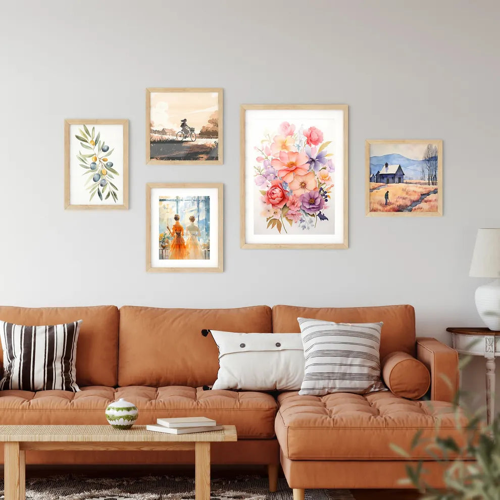 A Painting Of Flowers On A White Surfac Framed Print