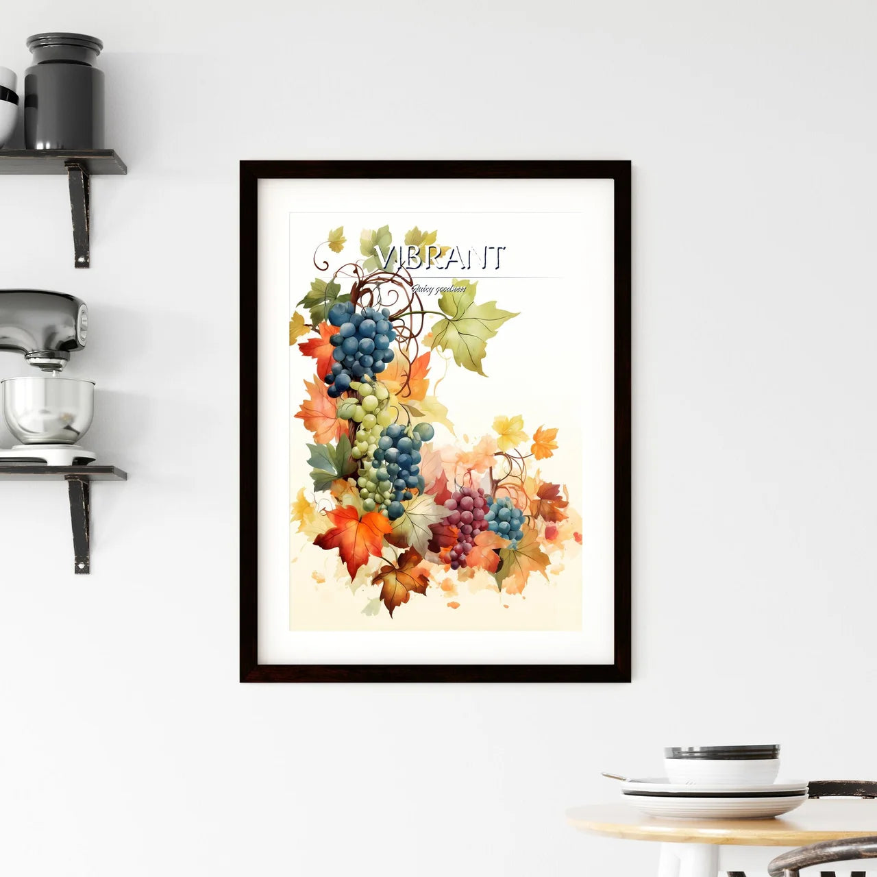 A Painting Of Grapes And Leave Framed Print