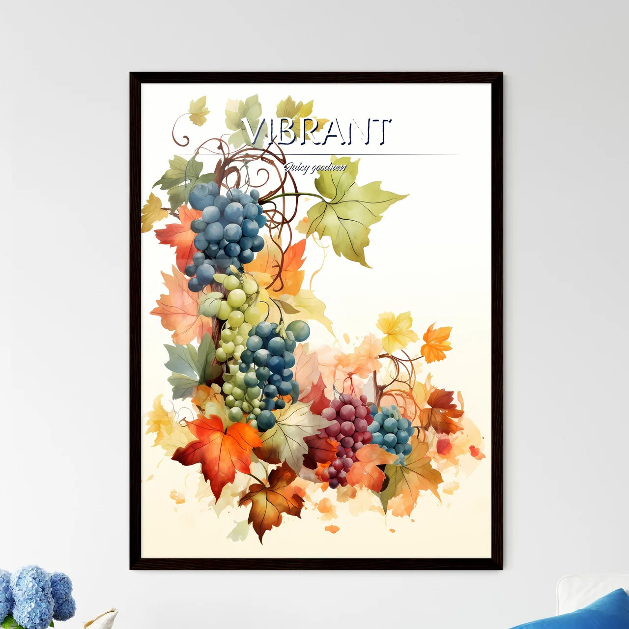 A Painting Of Grapes And Leave - Framed Art Print