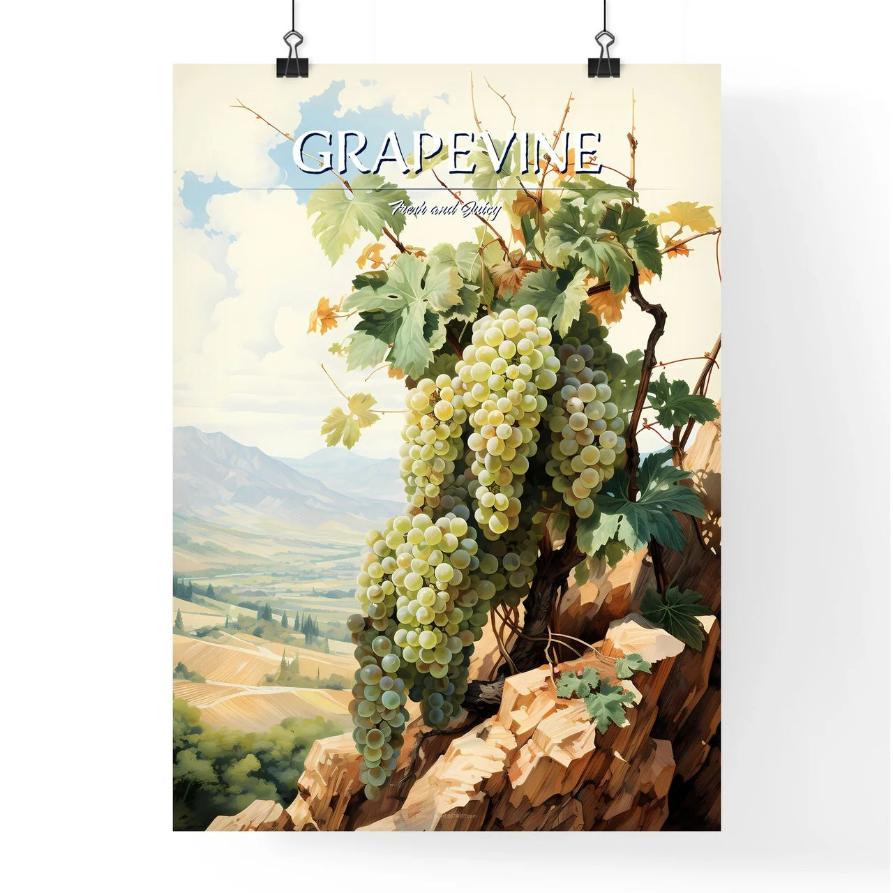 A Painting Of Grapes On A Tre Poster
