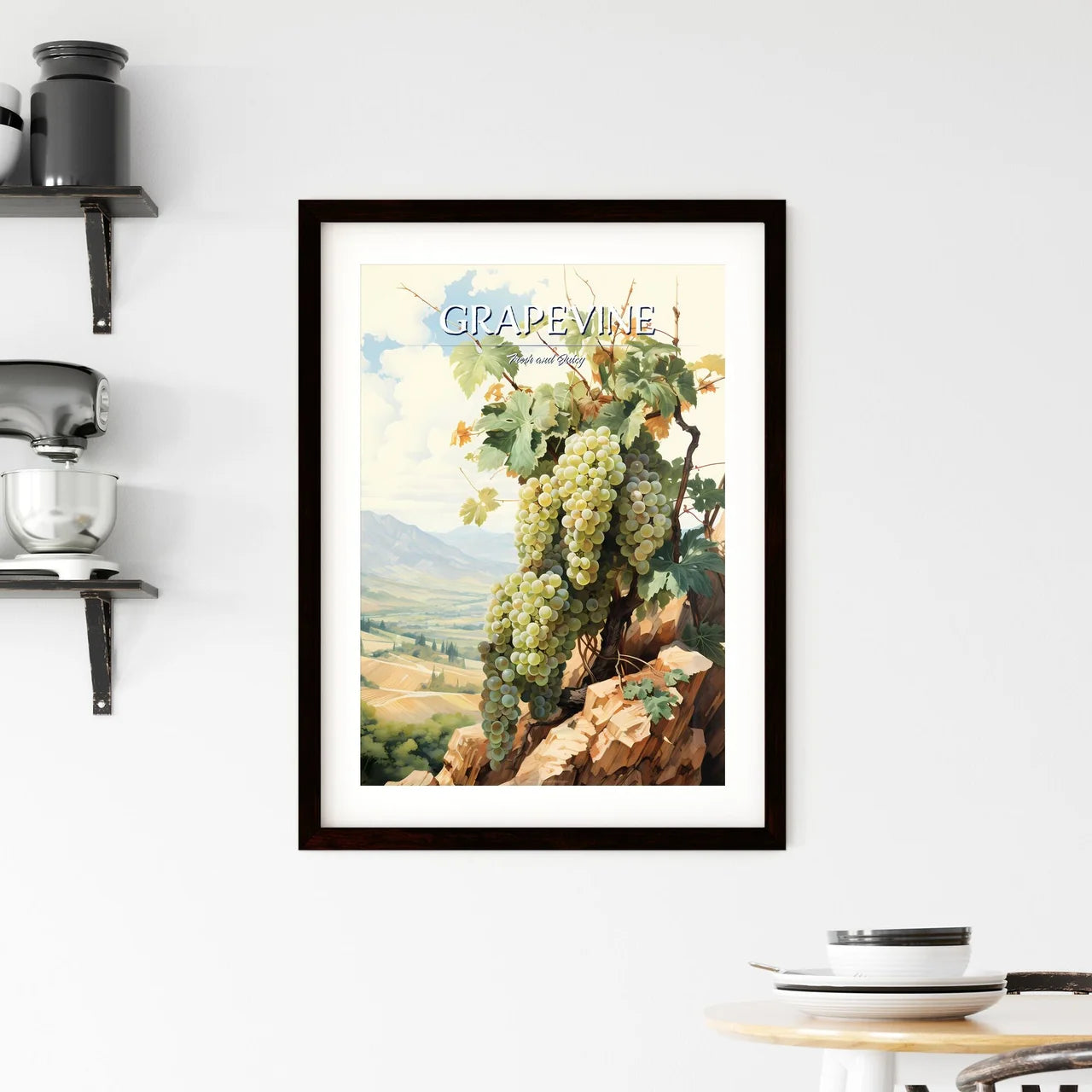 A Painting Of Grapes On A Tre Framed Print