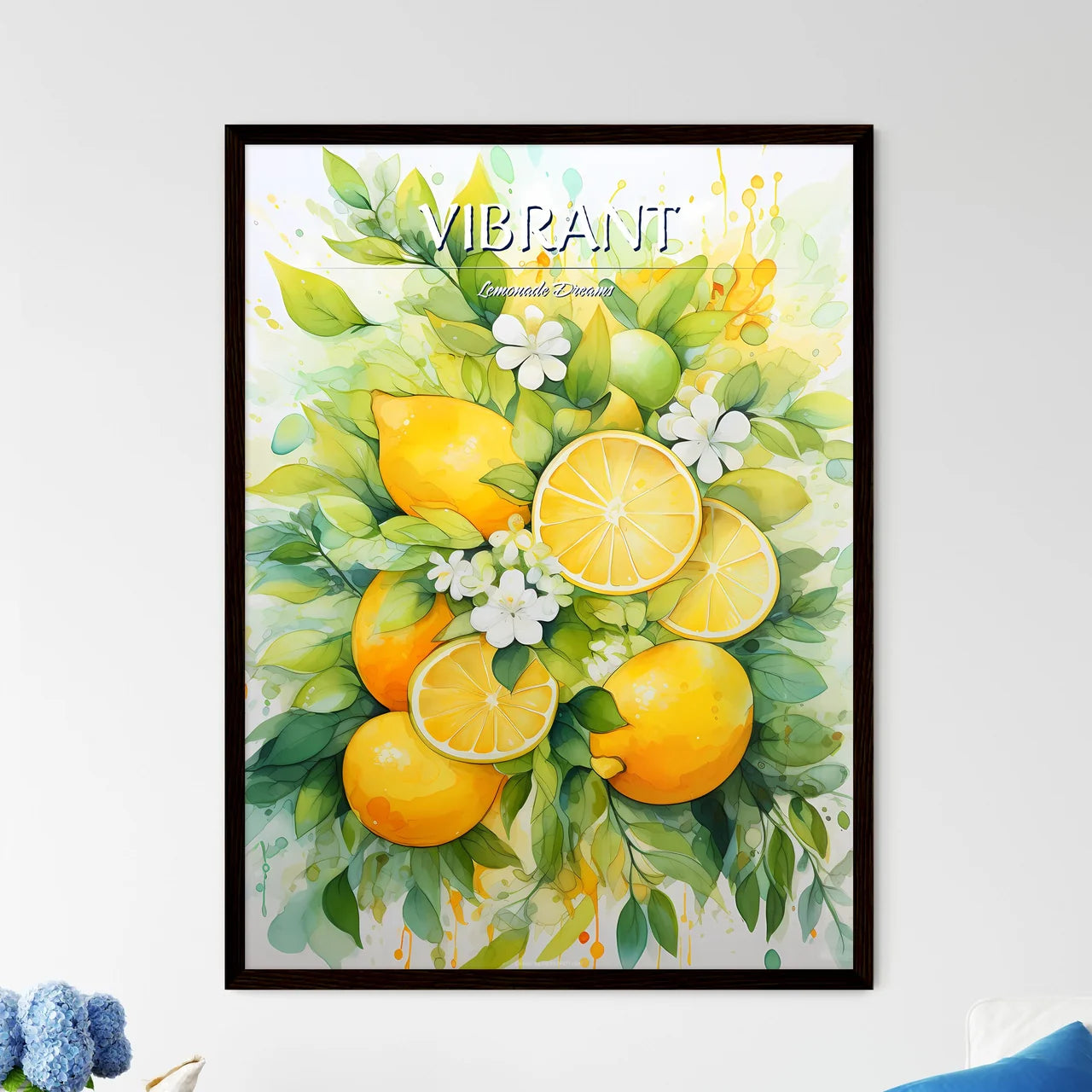 A Painting Of Lemons And Flower - Framed Art Print