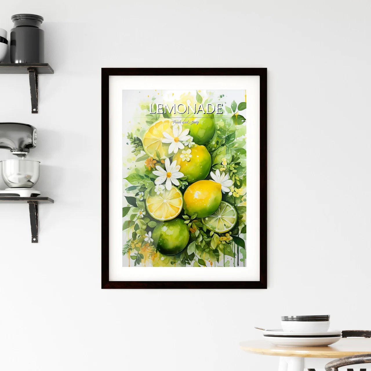 A Painting Of Lemons And Flower Framed Print
