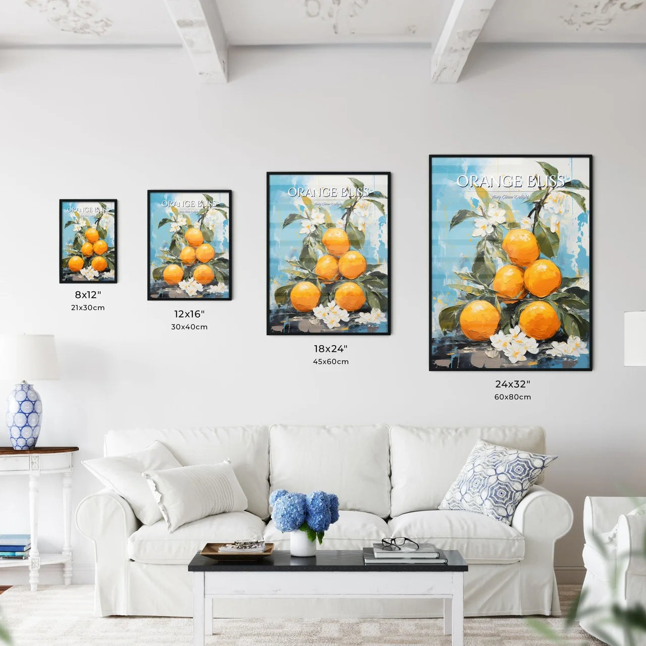 A Painting Of Oranges On A Branch With White - Kitchen Hangings