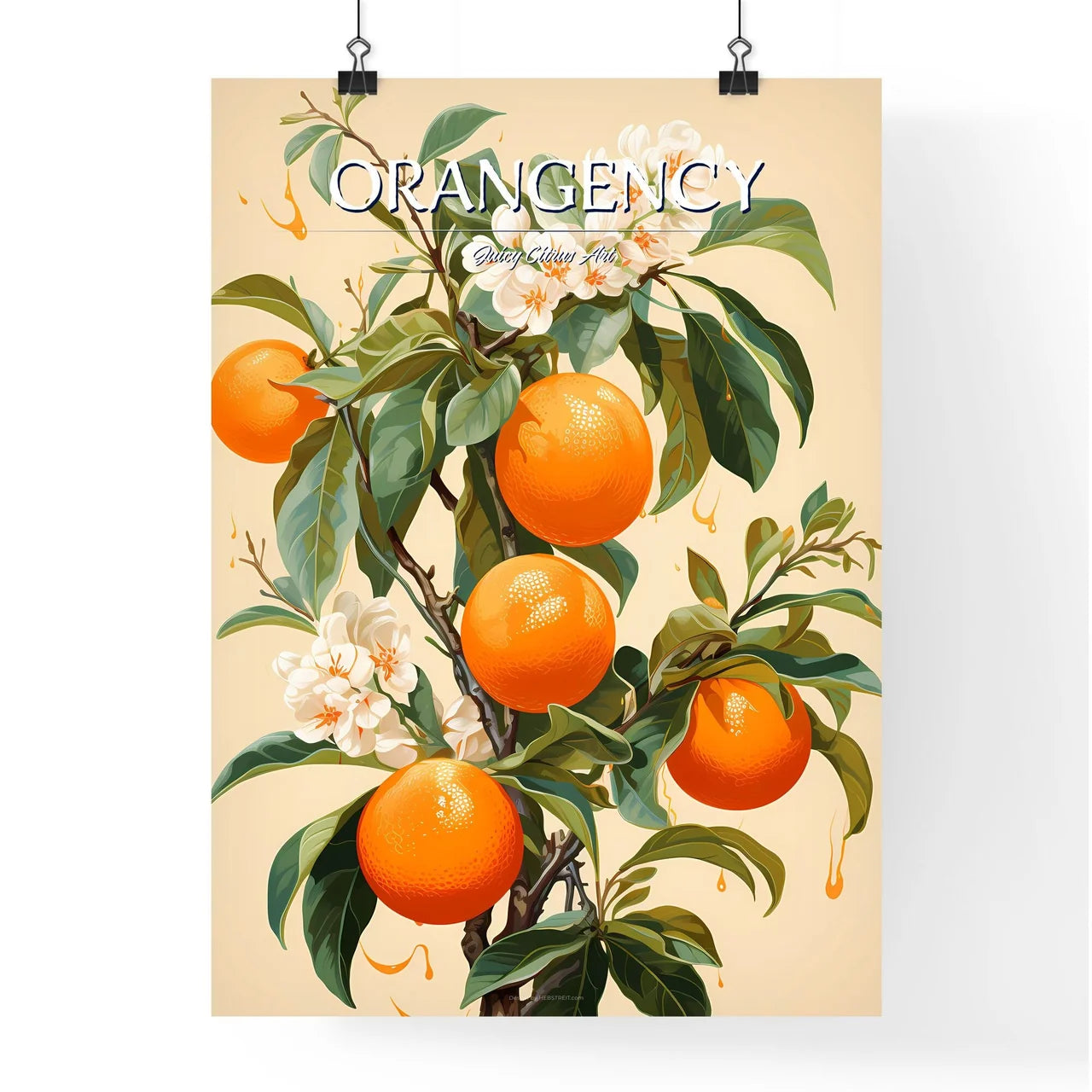 A Painting Of Oranges On A Tre Poster