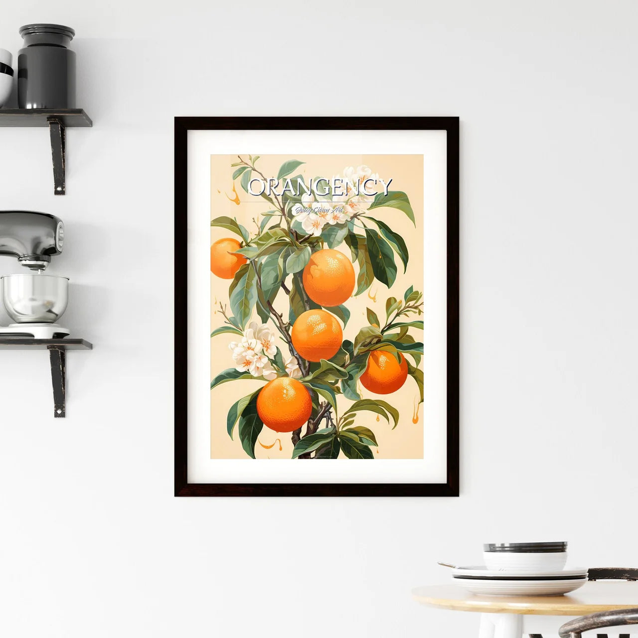 A Painting Of Oranges On A Tre Framed Print