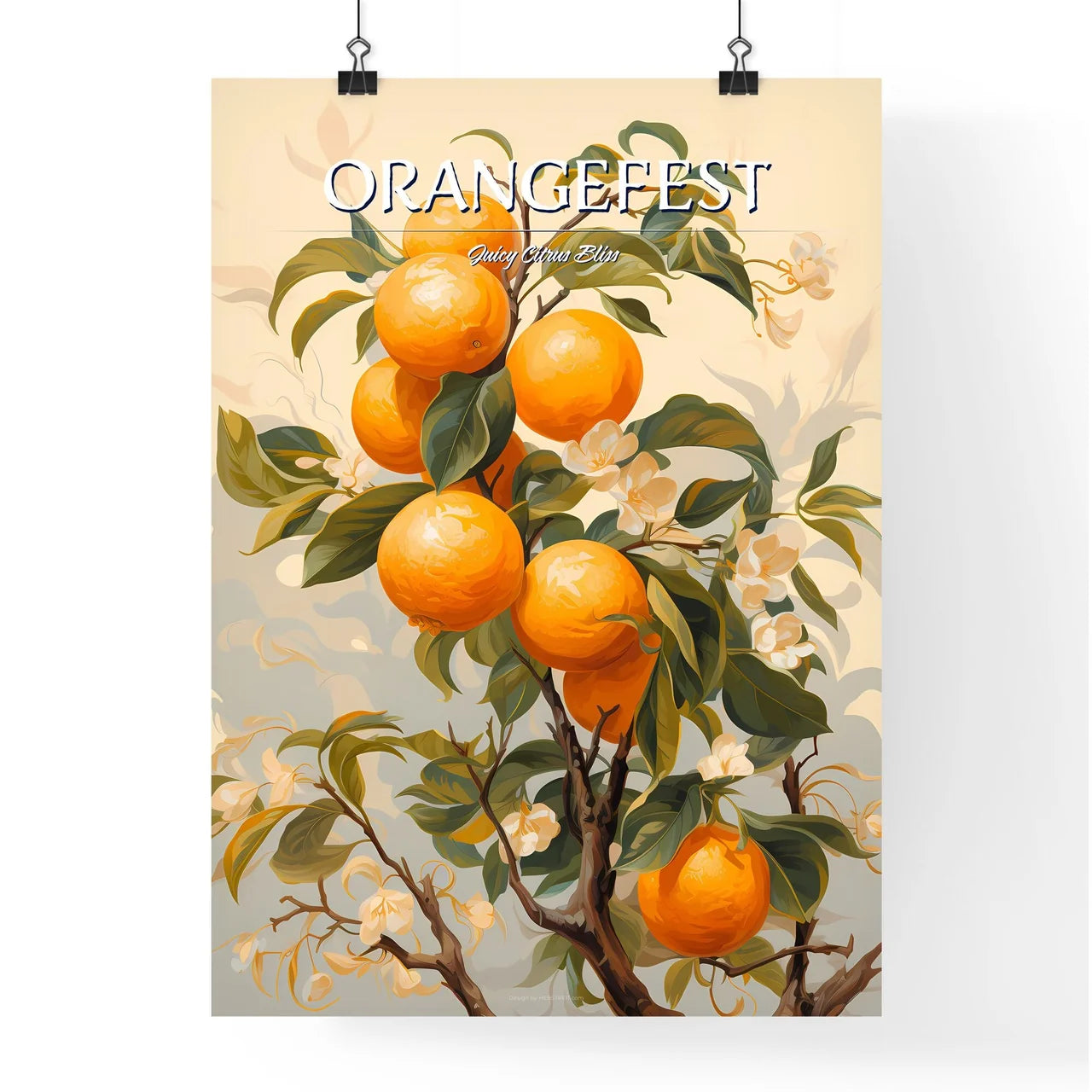A Painting Of Oranges On A Tre Poster