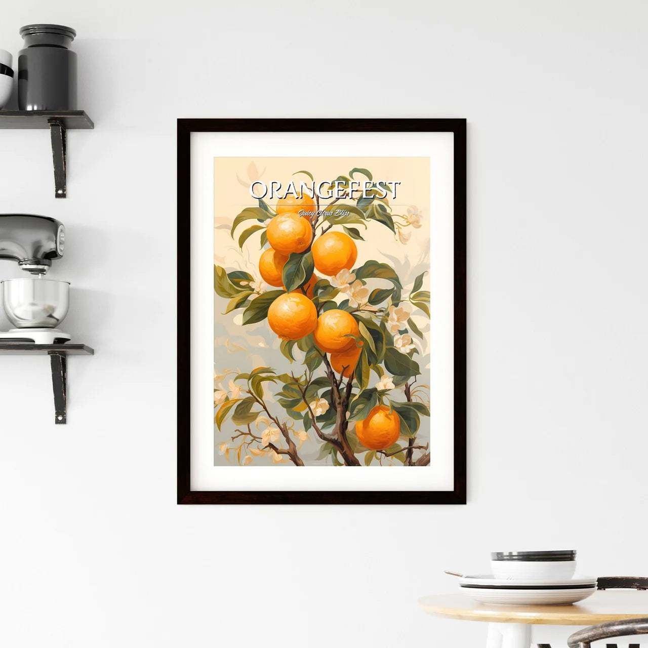 A Painting Of Oranges On A Tre Framed Print
