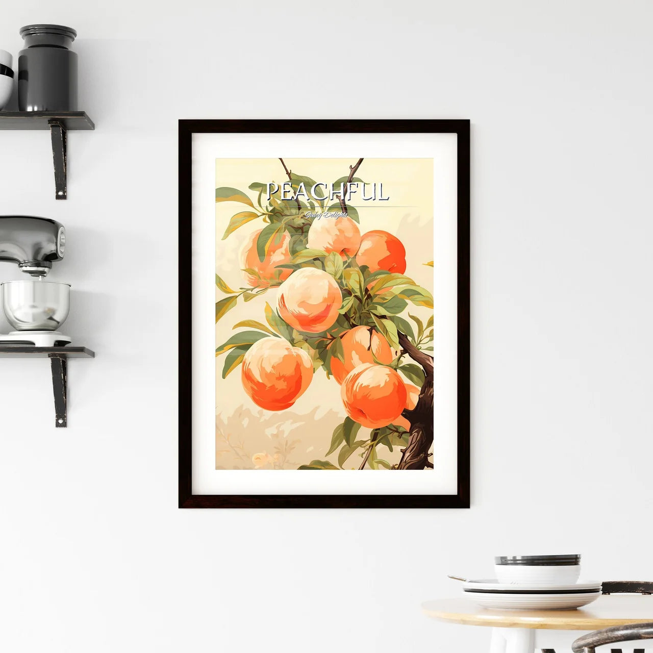 A Painting Of Peaches On A Tre Framed Print