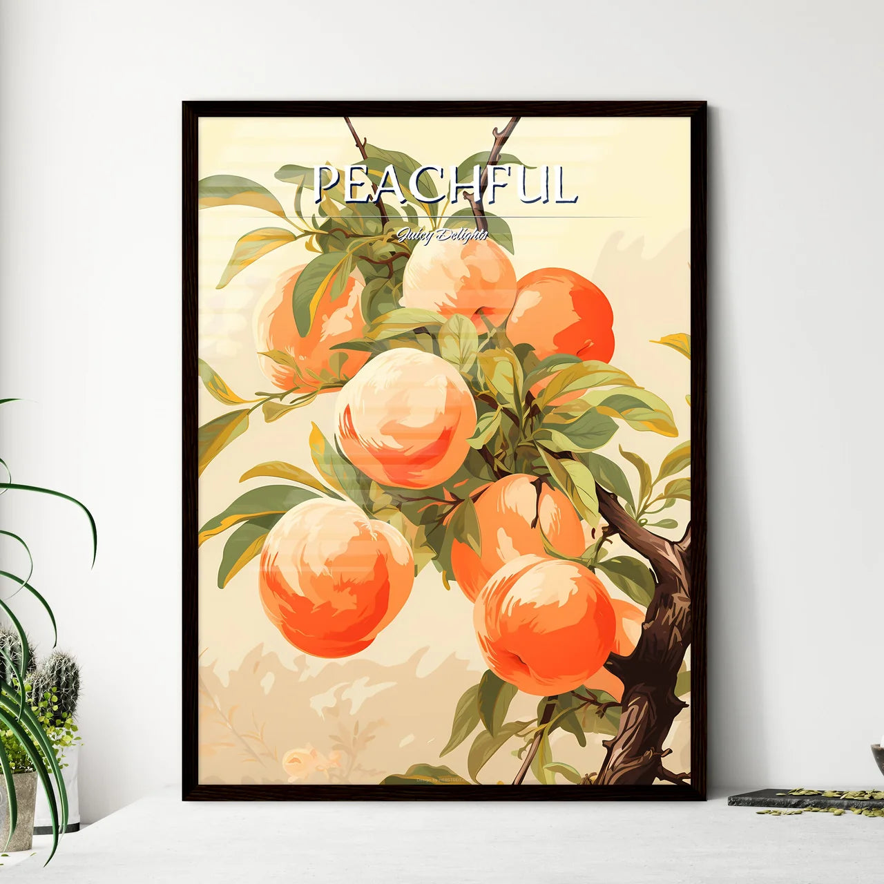 A Painting Of Peaches On A Tre - Framed Art Print