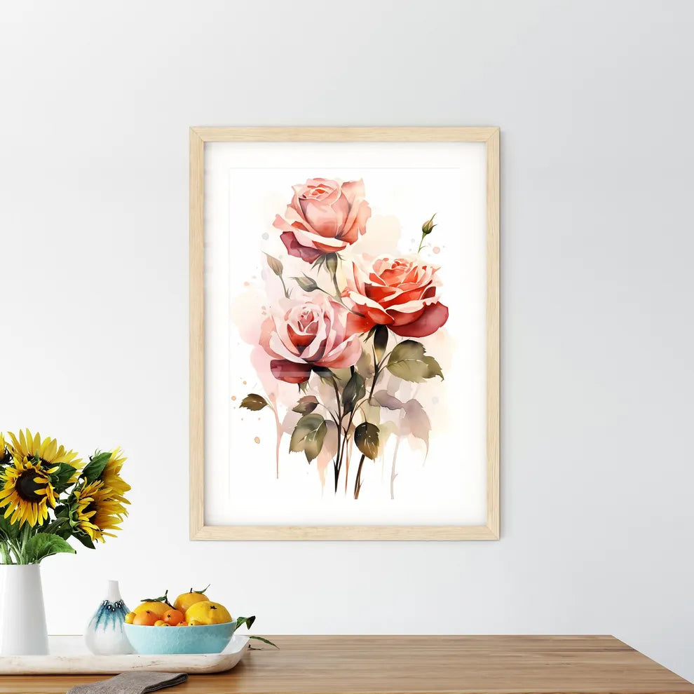 A Painting Of Roses On A White Backgroun - Kitchen Hangings