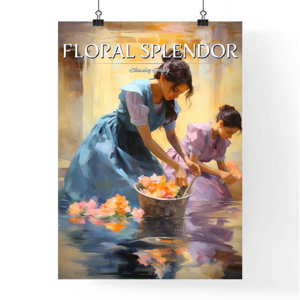 A Painting Of Women In Dresses Washing Flowe Poster