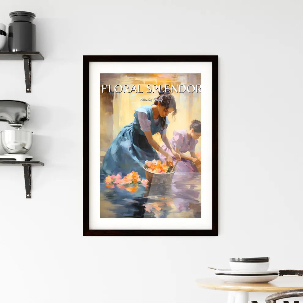 A Painting Of Women In Dresses Washing Flowe Framed Print