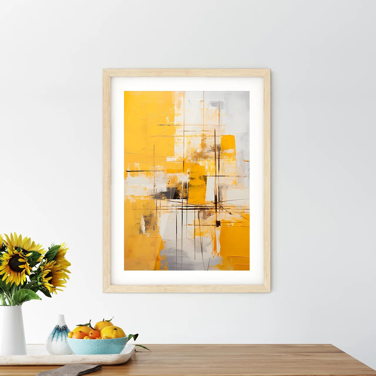 A Painting Of Yellow And White Square - Kitchen Hangings