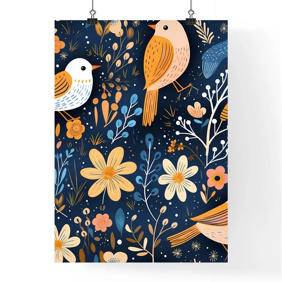 A Pattern Of Birds And Flower Poster