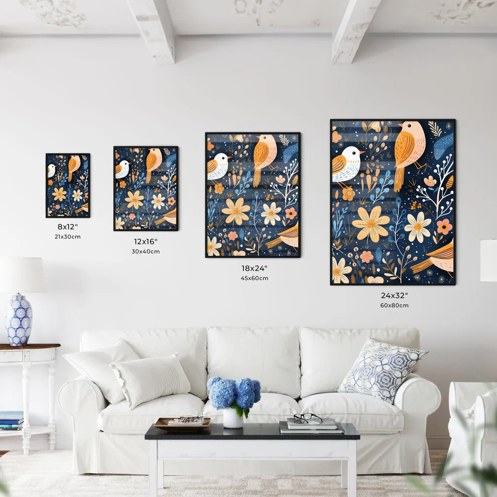 A Pattern Of Birds And Flower Art Print