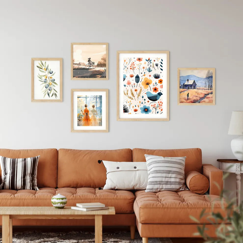 A Pattern Of Flowers And Bird Framed Print