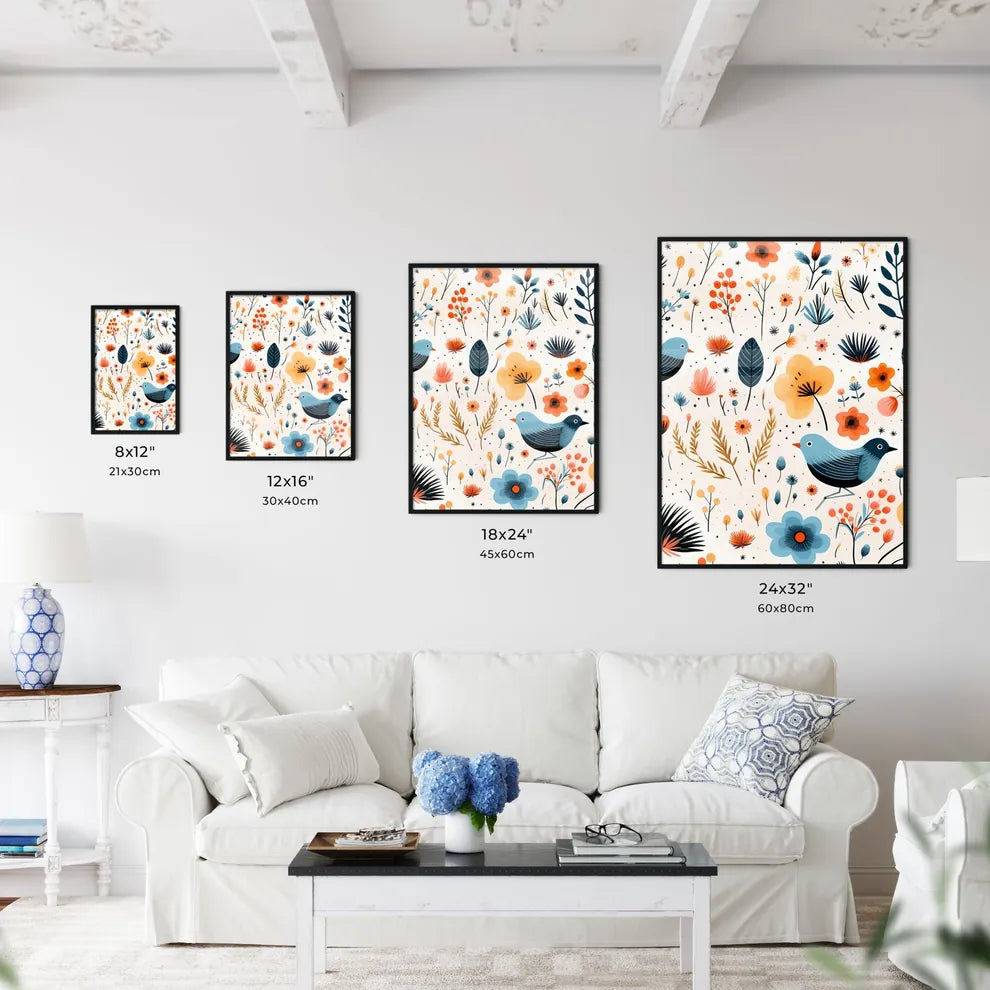 A Pattern Of Flowers And Bird Art Print