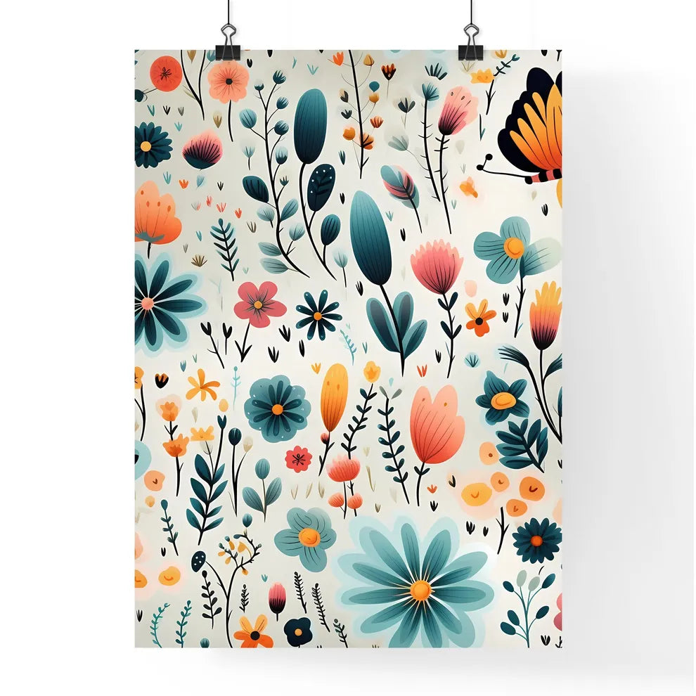 A Pattern Of Flowers And Butterflie Poster