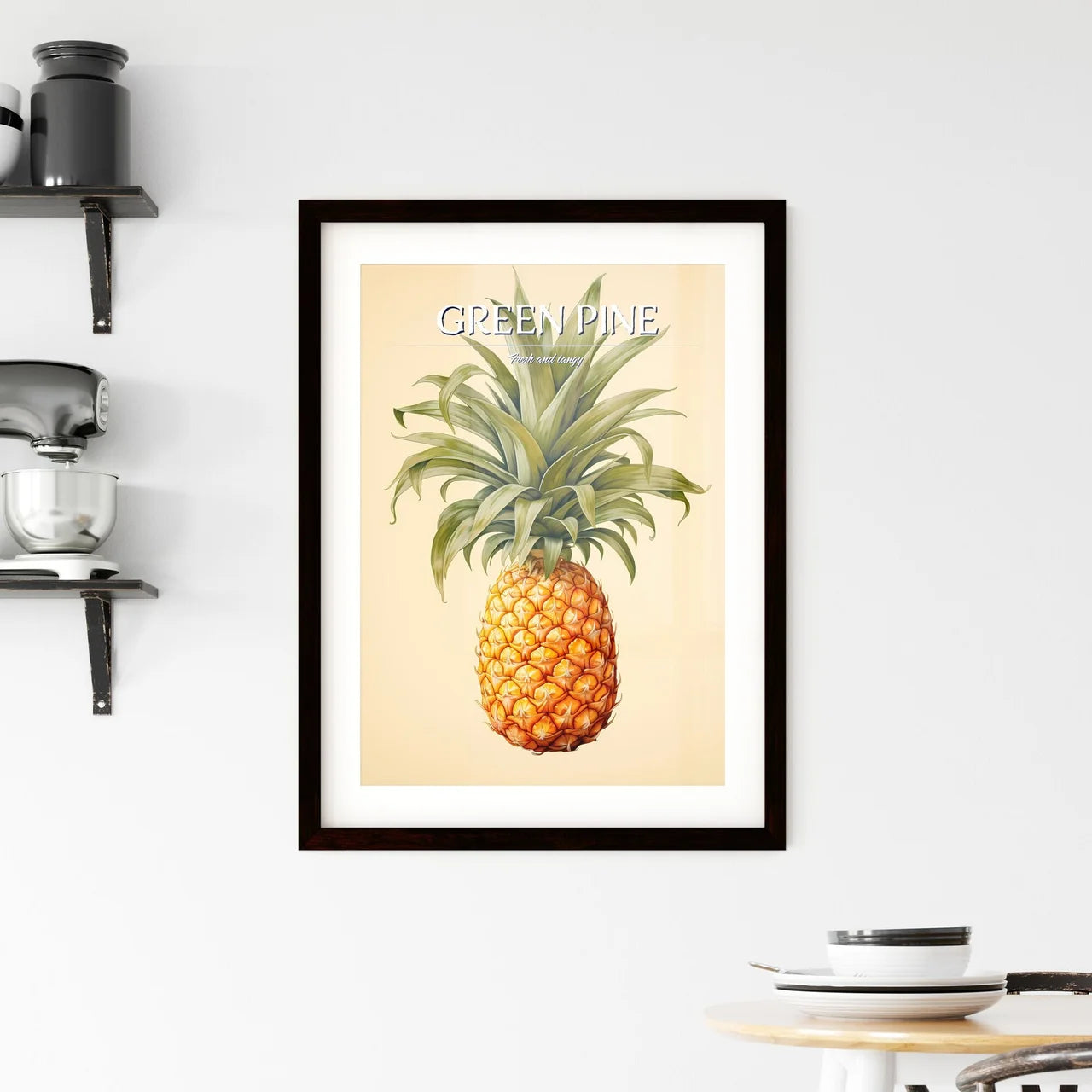 A Pineapple With A Green Ste Framed Print