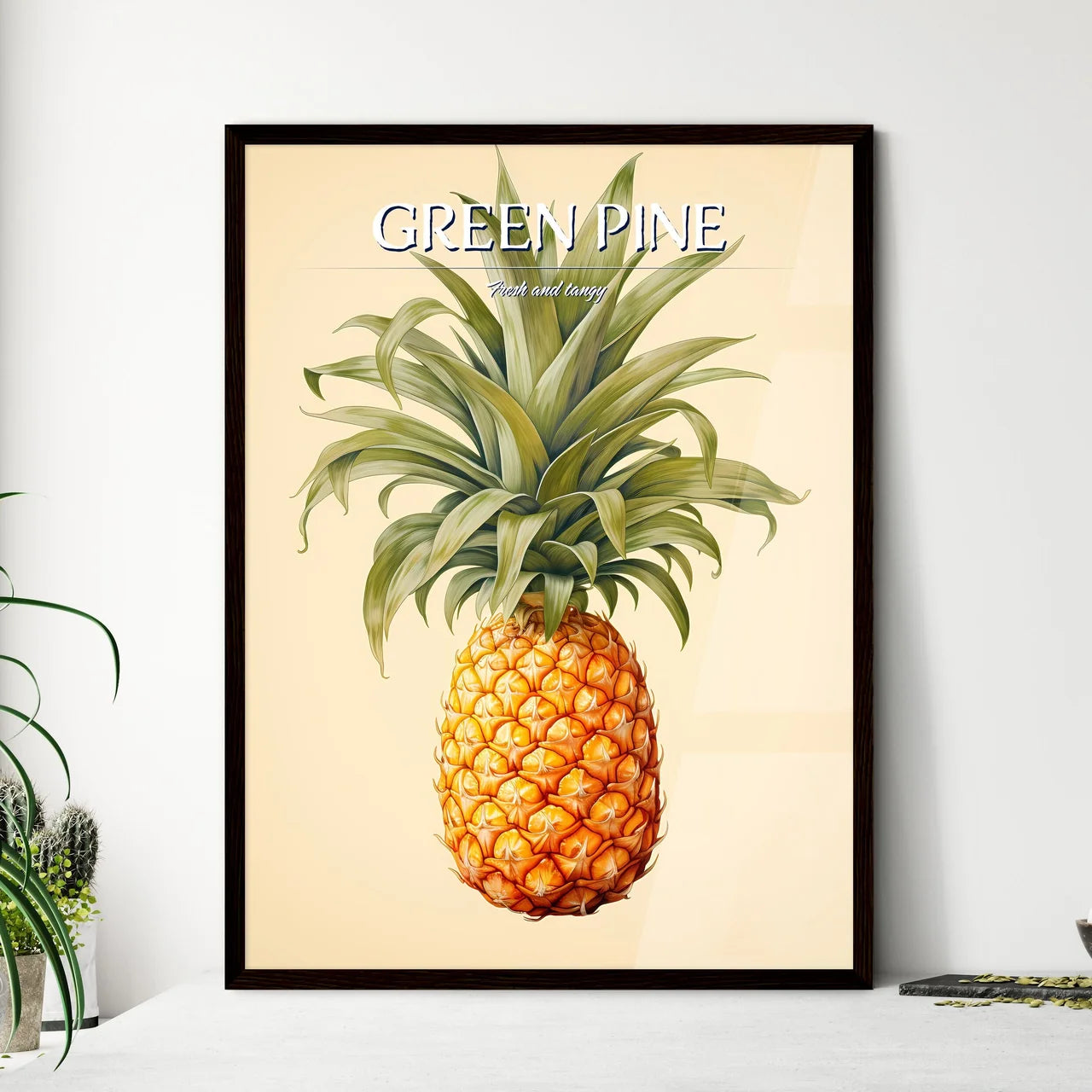 A Pineapple With A Green Ste - Framed Art Print