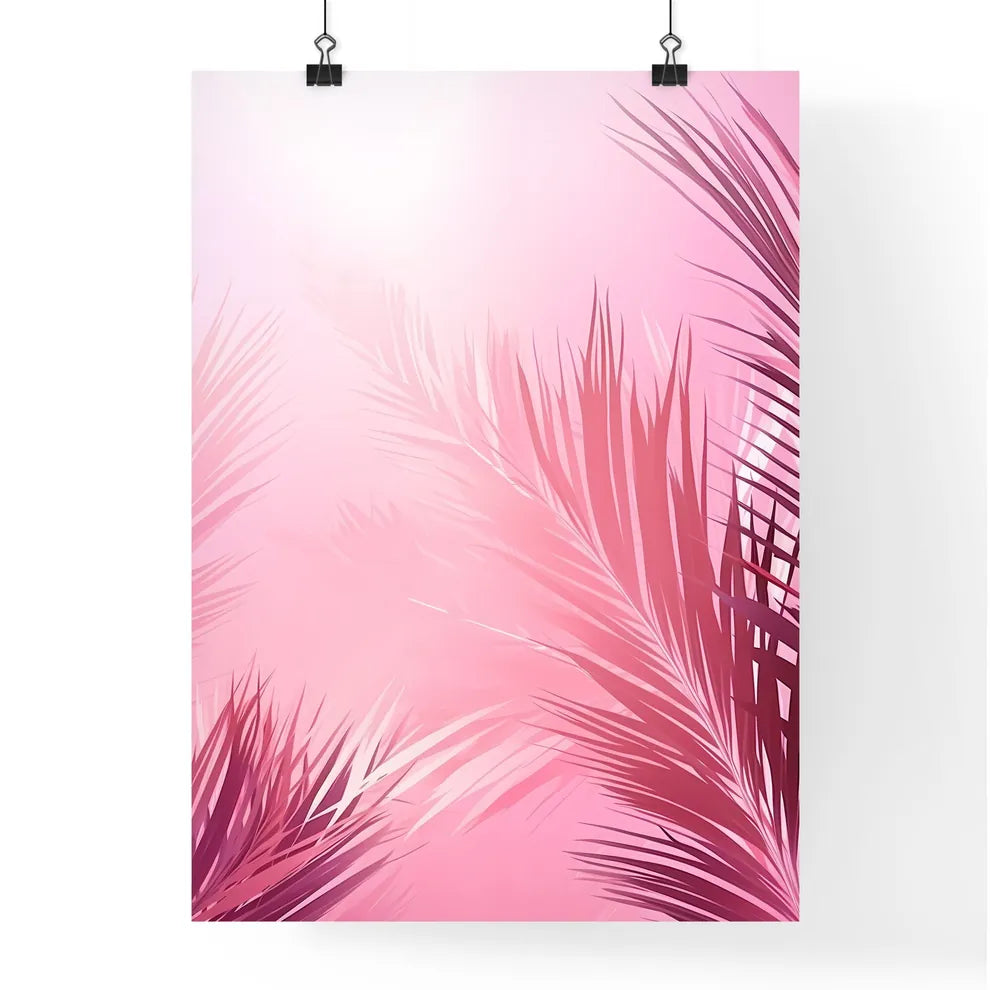 A Pink Background With Palm Leave Poster